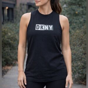 DKNY Sport‎ Black Sleeveless Tank Top Logo Graphic shirt women’s Size Large